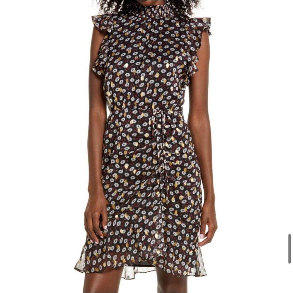 Sam Edelman Metallic Floral Print Chiffon Dress